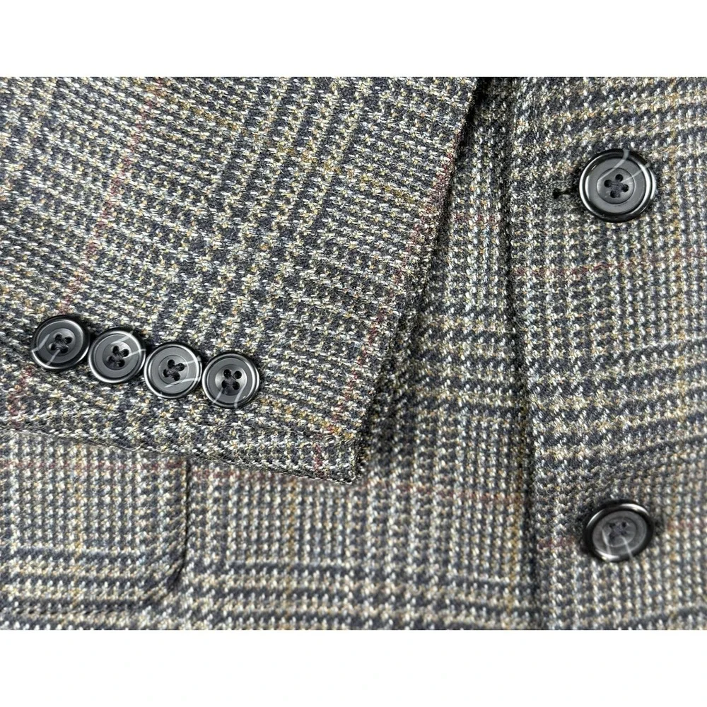 Oscar de la Renta Mens 44R 100% Wool Glen Plaid Sport Coat Blazer Gray Brown